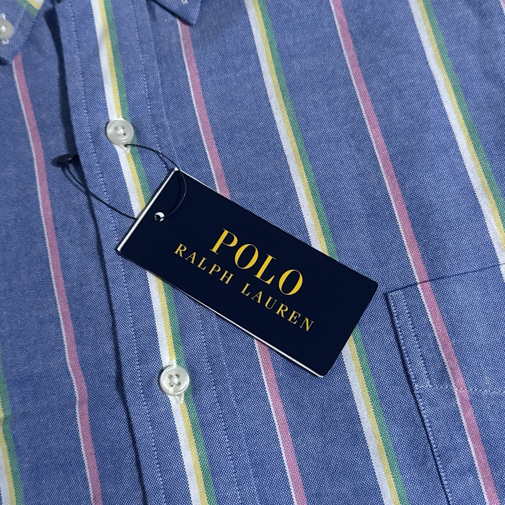 NEW Polo Ralph Lauren Men's 4XLT Blue Stripe Oxford Long Sleeve Shirt 4XL TALL